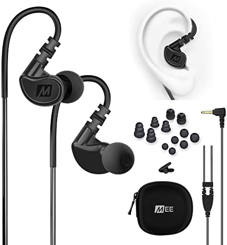 MEE audio M6 Sport Wired Earbuds – Premium Noise-Isolating Headphones with Dynamic Bass Sound, Sweatproof Design for Running and Workouts, Memory Wire Earhooks for Ultimate Comfort, 3.5 mm Jack Compatibility (Black) – Elevate Your Active Lifestyle with Unmatched Audio Quality