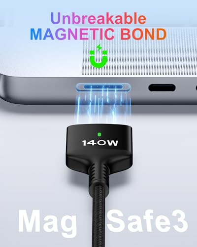 High-Speed 140 W USB-C to Magnetic 3 Charging Cable for Mac Book Air & Pro – 6 ft Durable Cord with Enhanced Compatibility for M1, M2, M3, M4 Models – Effortless Magnetic Connection and Fast Charging Efficiency