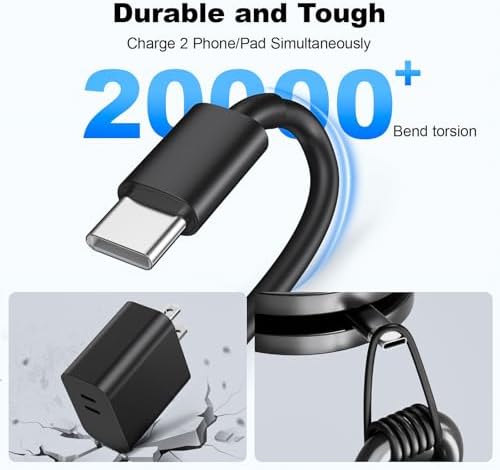 Dual Port 20 W USB-C Fast Wall Charger Set with Two 6 FT Cables – High-Efficiency Power Adapter for i Phone 16/15 & Galaxy S24/S23/S22, Compact Travel Design, Enhanced Overcharge Protection and Universal Compatibility for Optimal Charging Performance
