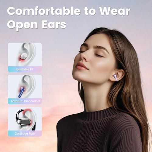 Revolutionary M100 Clip-On Open Earbuds with Advanced LCD Touch Control – Wireless Bluetooth 5.4 Headphones in Trendy Purple – 48-Hour Runtime for Unmatched Audio Freedom – Ideal for Active Lifestyles, Sports, and Fitness Enthusiasts Seeking Enhanced Environmental Awareness and Comfort