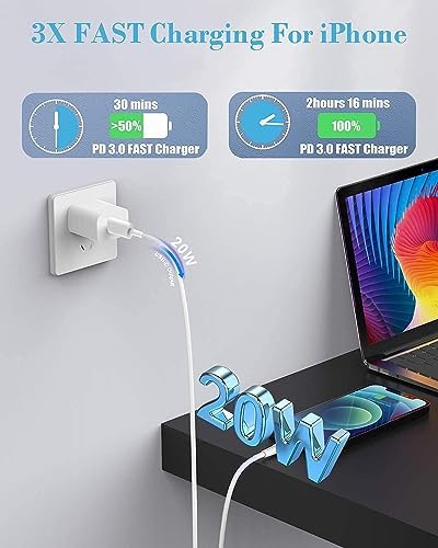 Veetone 20 W Dual USB-C Fast Charger Set with 6 FT Lightning Cables – MFi Certified Power Delivery for i Phone 14/13/12/11 Pro & i Pad – Optimal Charging Solution for Home and Travel – Enhanced Compatibility & Speed