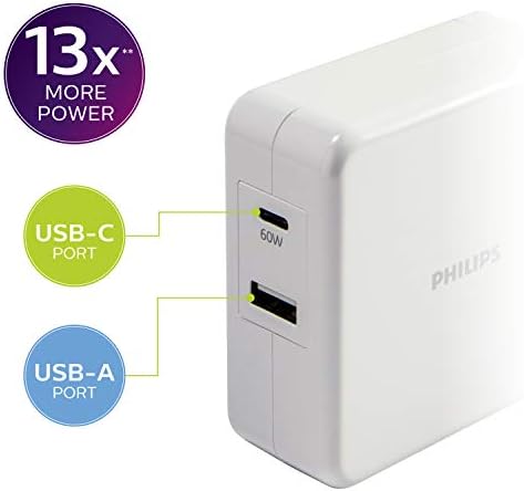 Philips 65 W Ga N Fast Charging Wall Charger – 3-Port USB-C & A Power Adapter for i Phone 15/16 Series & i Pad Pro – Compact, Foldable Design for Ultimate Portability – Efficient Multi-Device Charging Solution