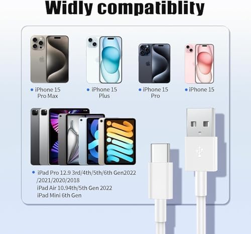 3ft / 6ft Car Carplay Cable for Apple iPhone 16 Pro/16/15 Pro Max/15 Plus/15, Long USB A to USB C Car Play Charger Cord, iPad Pro 12.9/11,10th,Air 5th/4th,iPad mini 6th Gen Charging Cable 3/6 Feet – Enhanced Compatibility and Speed