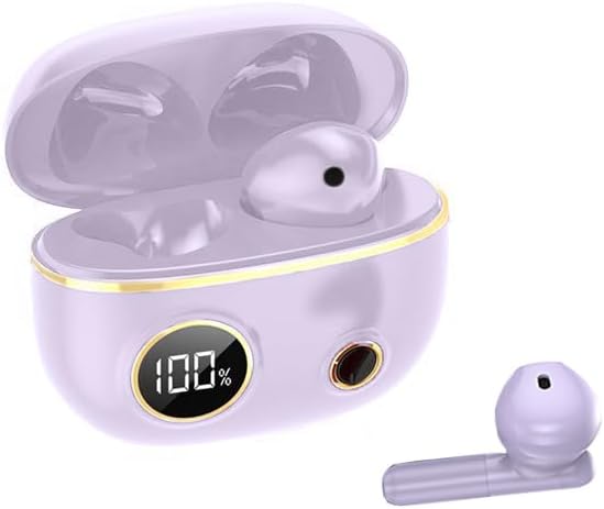 Acuvar Bluetooth 5 Waterproof Earbuds with Microphone – Rechargeable USB-C Case & LCD Display for i OS & Android Devices (Purple) – Superior Sound, Ergonomic Comfort & Adventure-Ready Design