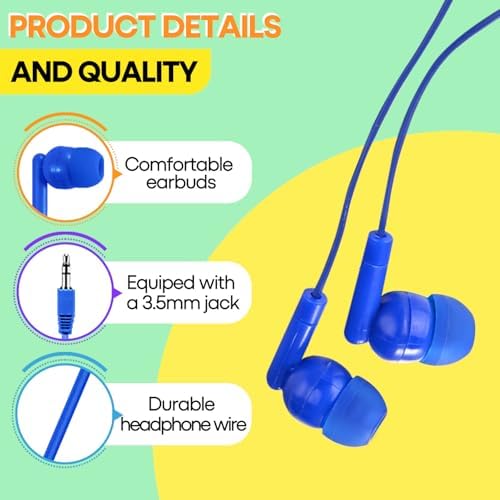 Bulk 30 Pack Kids Earbuds – Vibrant Wired Headphones for Engaging Classroom Activities, Perfect for Schools and Libraries, Seamless Compatibility with Chromebooks, Laptops, and PCs, Exceptional Sound Quality for Enhanced Learning Engagement
