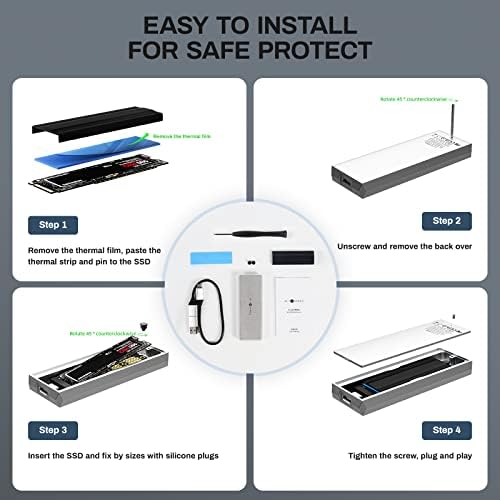 Ultra-Durable SETMSPACE NVME Enclosure – 10 Gbps SSD Adapter for M-Key Drives, Solid Aluminium Alloy Case with USB C/A Cables, Supports 2230/2242/2260/2280 Sizes, Enhanced Portability and Robust Performance in Sleek Grey Design