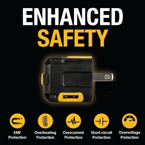 DEWALT Heavy Duty Angled Dual Port USB Charger – 12 W Wall Adapter for Fast Charging Multiple Devices, Foldable Plug for Optimal Portability, Compatible with i Phone 15, Galaxy S22, Note 20, HTC, Moto, and LG – Superior Speed and Enhanced Durability for Home and Travel