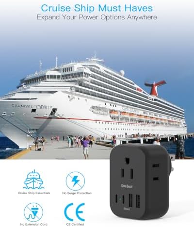 Cruise-Ready Power Solution: One Beat Multi Plug Wall Outlet Extender with 4 AC Outlets & 4 Fast USB-C Ports – Compact, Lightweight Travel Power Strip for Seamless Charging on Board – Non-Surge Protector for Enhanced Safety and Compliance