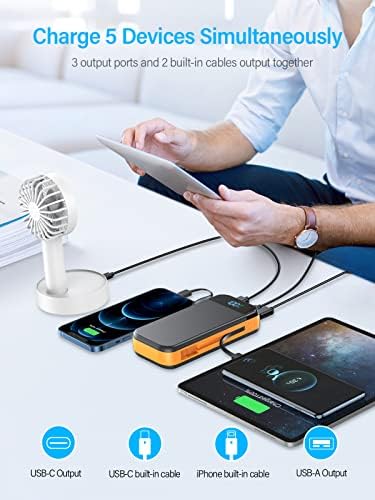 High-Capacity 32000 m Ah Portable Charger with Built-in Cables, Fast Charging Technology (22.5 W QC 3.0 & 20 W PD), Smart LED Display for Multi-Device Power Management – Sleek Blue External Battery Pack for Professionals and Travelers