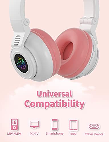 Enchanting Unicorn Wireless Headphones for Kids – Stylish Pink Foldable Design with Light-Up Features, Perfect for Tablets and Toddlers – Superior Sound Quality and Comfort for Magical Listening Adventures – Durable, Adjustable, Tangle-Free Fun for Every Little Girl