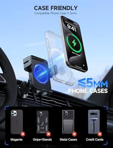 MOKPR Wireless Car Charger, 15W Auto Clamping Car Charger Dash Windshield Air Vent Phone Holder Compatible with iPhone 16 15 14/13/13 Pro/12 pro/12/11/X/8, Samsung S24/S23/S22 – Enhanced Compatibility and Speed