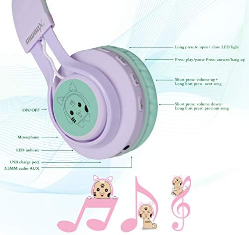 Riwbox CT-7 S Cat Ear Bluetooth Headphones for Kids – Fun LED Light Design with Safe 85 d B Volume Limiting, Comfortable Over-Ear Fit, Built-in Microphone for Seamless Video Calls and Gaming, Perfectly Compatible with Laptops, PCs, and TVs for Young Audiophiles Seeking Engaging Audio Adventures