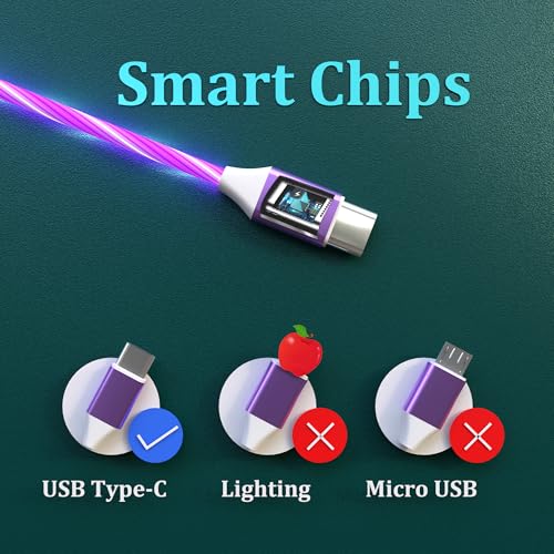 Illuminate Your Charging: 2-Pack LED USB A to C Charger Cable – Vibrant Light-Up Type C Cord for i Phone 15, Samsung Galaxy S21/S20/S10/S9/S8, Note 20, LG V30/V20/G6 – 78-Inch Durable Fast Charging Solution in Purple & Green