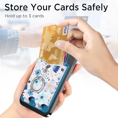 Premium Printed Leather Mag Safe Wallet for i Phone 15/14/13/12 – Magnetic Card Holder with Secure Ring Grip, 3-Card Capacity, Effortless Integration for Modern Minimalists