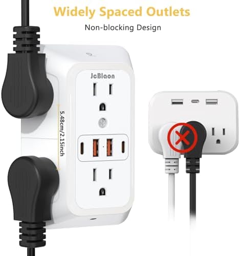Enhanced 6-Outlet Wall Outlet Extender with Night Light & 4 USB Charging Ports – 1050 J Surge Protector for Home, Office, and Travel – Versatile Power Plug Adapter for Multiple Devices with Space-Saving Design