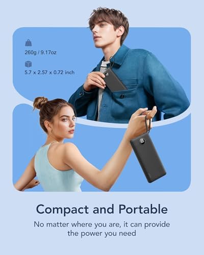VRURC 10000 m Ah Portable Power Bank with Integrated Cables and LED Battery Indicator – Slim, Lightweight Travel Charger with Dual Input and Five Outputs for Effortless Device Charging – Ideal for Smartphones and Tech Gadgets – Stylish Blue Design (1 Pack) – Ultimate Convenience and Compatibility