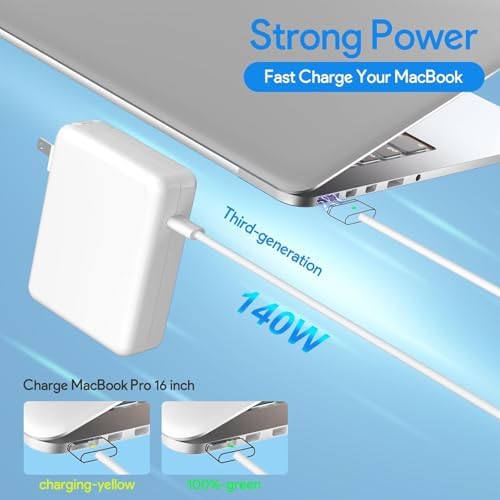 Ultra-Fast 96 W Mac Book Pro Charger with 6.6 ft Magnetic USB-C Cable – Compatible with 2021-2025 Mac Book Pro 14″/16″ & Mac Book Air 13″/15″ Models – Magnetic Connection for Secure Charging & Armor-Weave Durability – Lightning Speed Power Boost for M1/M2/M3/M4 Chipsets – 365-Day Warranty for Peace of Mind