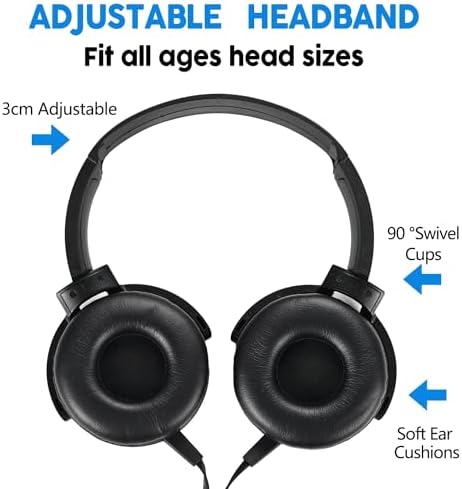 Classroom Headphones Bulk Pack – 10 On-Ear Student Headsets with Superior Stereo Sound, Comfortable Swivel Ear Pads for Engaging Learning and Online Classes – 3.5 mm Compatible for Ultimate Convenience (Black) – Perfect for Schools, Libraries, and Group Learning Activities