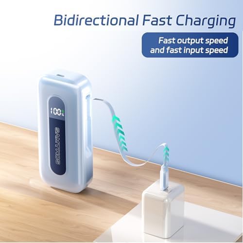 Compact 10,000 m Ah Power Bank with Retractable USB-C Cable – 30 W Fast Charging Portable Charger for i Phone 15/16, Galaxy, and i Pad – Smart LED Display for Travel Convenience and Enhanced Compatibility