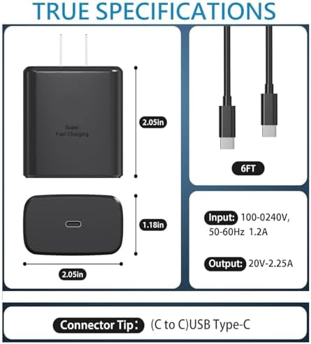 Ultra-Fast 45 W Samsung USB-C Charger with 6 ft Cable – Dual Pack for Galaxy S25/S24/S23/S22/S21/S20 & Note 10 Plus – Versatile Type C Charging Cord for Enhanced Performance and Connectivity – Perfect for Home, Office, and Travel