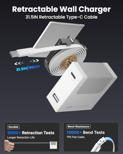 Revolutionary 40 W Fast Charging Portable USB Phone Charger Block with Retractable 31.5-inch Lightning Cable – Compact Wall Adapter with USB-C Port and Foldable Plug for i Phone 14/13/12, Perfect for Travel and Everyday Use