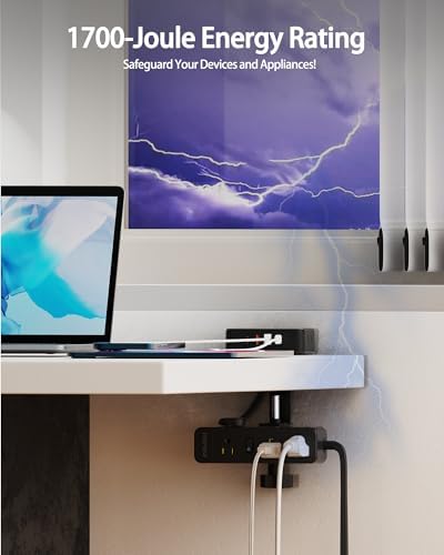 15 FT Under Desk Surge Protector Power Strip with 13 Outlets & 4 Fast Charging USB Ports – Dual Layer Desktop Clamp Charging Station for Home & Office – Enhanced Safety with 1700 Joules and Flexible Extension Cord