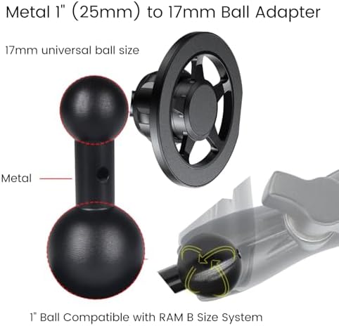 Magnetic Cell Phone Holder Base for Mag Safe i Phone 12-16 Series – Superior 1″ Ball Mount Compatibility with RAM & B Size Double Socket Arms for Effortless Navigation and Hands-Free Calling – Unmatched Stability and Sleek Design for Everyday Use