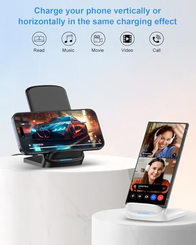 NANAMI Qi-Certified Fast Wireless Charging Stand – Ultimate Compatibility for Samsung Galaxy S25/S24/S23/S22/S21/S20 & i Phone 16/16 Pro/16 Pro Max/15/14/13 – Sleek Design, Rapid Power Delivery, and Adjustable Viewing Angles for a Seamless Charging Experience