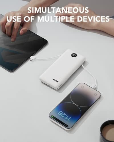 VRURC 10,000 m Ah USB C Power Bank with Built-in Cables & AC Wall Plug – Compact Lightweight Travel Charger for Smartphones & Tablets – Ultimate Convenience & Enhanced Charging Speed