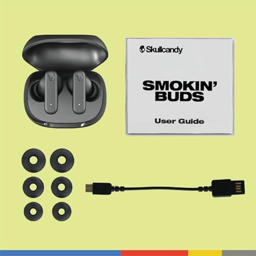 Skullcandy Smokin’ Buds Wireless Earbuds – Premium Bluetooth Headphones with Enhanced Noise Isolation, 20-Hour Playtime, IPX4 Sweat-Resistant Design – Ideal for Fitness Enthusiasts and Seamless Hands-Free Communication on i Phone & Android Devices
