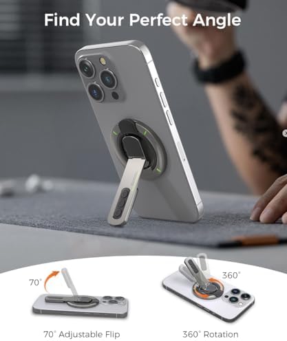 Revolutionary Mag Safe Phone Grip with 360° Rotating Kickstand – Premium Silicone Finger Ring for Secure Handling & Versatile Viewing – Innovative Damping Hinge Design for Gym, Workouts, and Video Calls – Universal Compatibility with All Phones (Black) – Elevate Your Mobile Experience