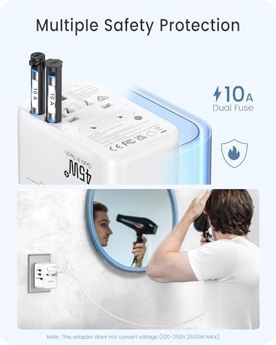 LENCENT 20 W Fast Charging Universal Travel Adapter – Compact International Power Converter with Dual USB and USB Type-C Ports – Ultimate Solution for Worldwide Device Charging in USA, UK, EU, and AUS (Black) – Reliable and Safe Charging for Global Explorers