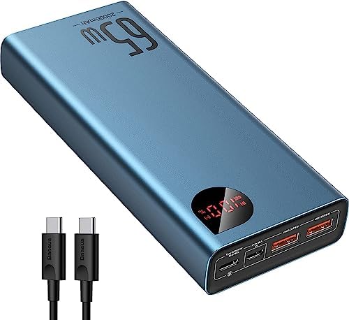 Baseus 20000 m Ah Portable Power Bank – 65 W Metal Laptop Charger with 4-Port USB-C Connectivity for Fast PD3.0 Charging – Ideal for Mac Book, Dell XPS, i Phone 15/14/13/12 Pro, Samsung S23/S22, and More – Unmatched Durability and Versatile Compatibility for On-the-Go Professionals