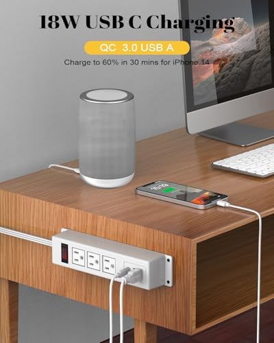 Kungfuking Wall-Mountable Power Strip with USB Ports – 6.56 FT Surge Protector Extension Cord Featuring 2 AC Outlets and Flat Plug Design for Enhanced Charging Flexibility and Device Safety