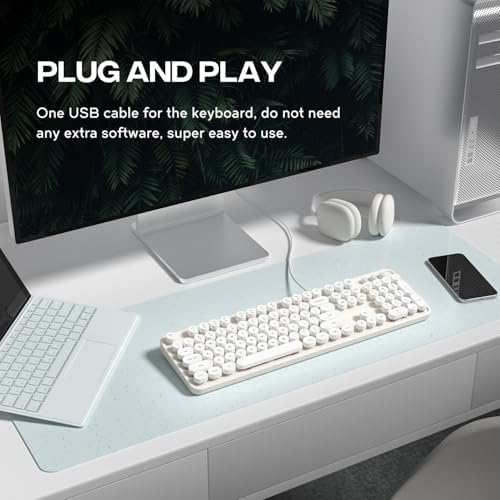 Experience Ultimate Clarity with the Large Print Wired Office Keyboard – 104 Full-Sized Typewriter Keys for Enhanced Visibility, Ergonomic Design, and Instant USB Plug & Play Compatibility for Windows and PCs – Perfect for Home and Office Use
