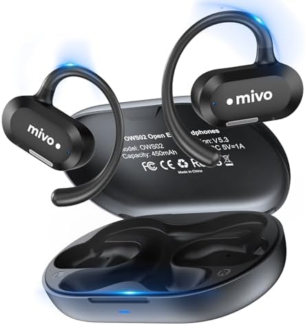 Mivo Open Ear Wireless Earbuds – Featherlight Comfort with 16.2 mm Dynamic Drivers, Advanced ENC Noise Cancellation & IPX7 Waterproof Rating for Fitness Enthusiasts, Effortless Device Pairing for Superior Audio Performance