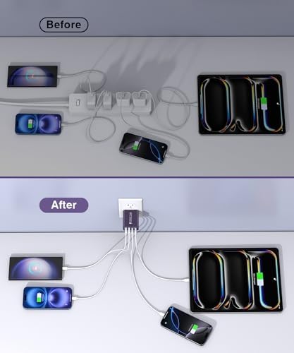 40 W USB C Multi-Device Fast Charger – 4-Port Power Adapter for i Phone & Samsung – Sleek Black Compact Travel Charger with Dual PD & QC Technology for Efficient Home and On-the-Go Charging Solutions – Perfect for Busy Professionals and Families