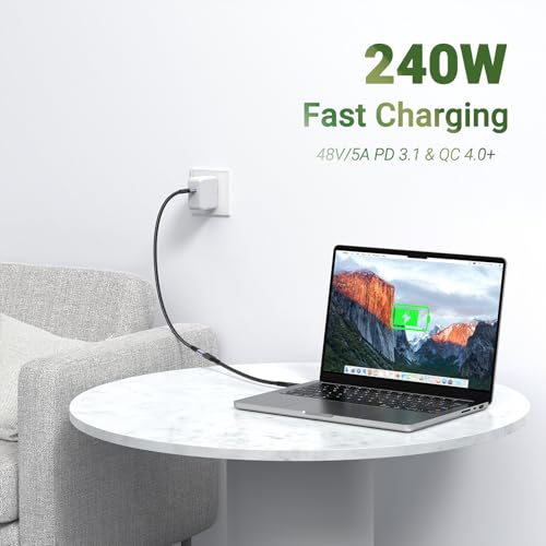 Ultimate USB C Extension Cable 3.3 FT – Dual Pack of 240 W Fast Charging & 40 Gbps Data Transfer Cords for Seamless 8 K Video Connectivity – Type C Male to Female Adapter for i Phone 16/15 & PSVR2 – Superior Speed and Compatibility for Enhanced Device Performance