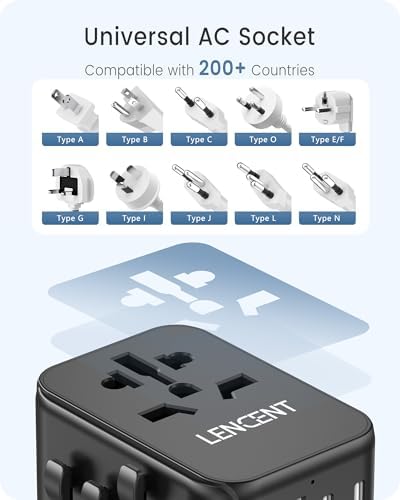 LENCENT 20 W Fast Charging Universal Travel Adapter – Compact International Power Converter with Dual USB and USB Type-C Ports – Ultimate Solution for Worldwide Device Charging in USA, UK, EU, and AUS (Black) – Reliable and Safe Charging for Global Explorers