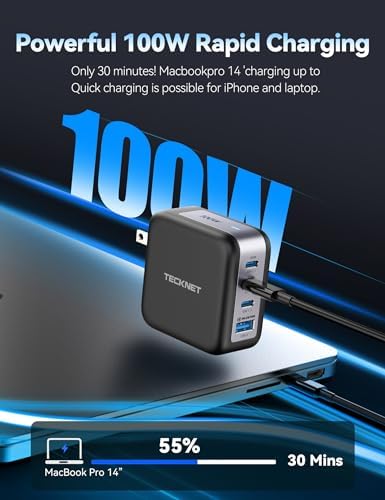 TECKNET USB C Foldable Dual Ga N PD3.0 Fast Charger – Ultimate Travel Companion for i Phone 15 Series, Samsung S23, i Pad Pro, Pixel, and Switch – Compact Design with High-Speed Power Delivery and Enhanced Compatibility for On-the-Go Charging