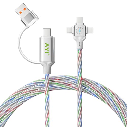 AYI 6-in-1 Universal Multi-Port Charger: Fast PD Charging Cable with USB A/Type C, Lighted Current Indicator, and Enhanced Device Compatibility for Smartphones, Laptops, and Tablets – Compact, Durable, and Travel-Friendly Solution