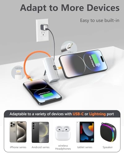 ONES Portable Power Bank 5000 m Ah – Ultra Compact Fast Charger with LED Display for i Phone & Samsung | Mini Backup Battery Pack with Lightning Plug & USB-C Cable | Essential Emergency Phone Charger for On-the-Go Lifestyle