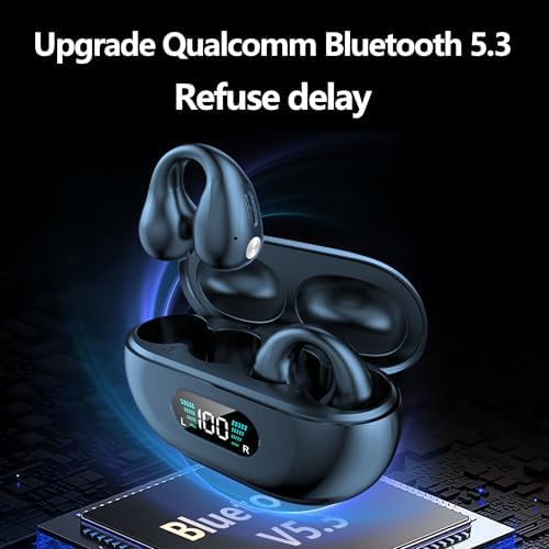 Ultra-Lightweight Bluetooth 5.3 Open-Ear Sports Earbuds – Sweat-Proof Wireless Headphones with Hi-Fi Stereo Sound for Active Lifestyles, Perfect for Outdoor Adventures and Enhanced Awareness (Black) – Unparalleled Comfort for All-Day Wear