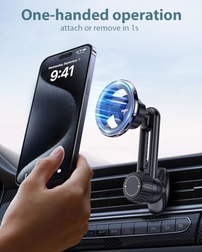 VOLPORT Magnetic Car Vent Phone Holder – Non-Blocking, Strong Grip Mount for i Phone 15/14/13 Pro Max/Mini/Plus with P-Socket Cases – Effortless Installation & Stylish Design for Hands-Free Navigation