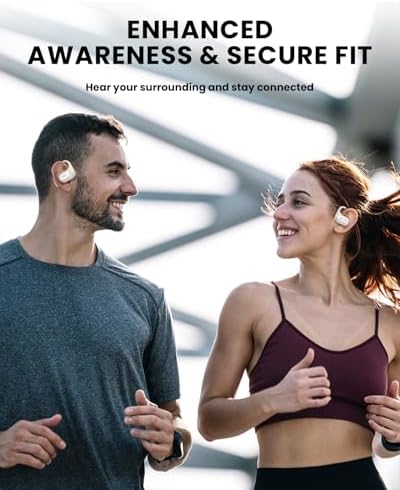 Beige Wireless Bluetooth 5.3 Open Ear Sports Earbuds – Ultra-Light Air Conduction Headphones with 30-Hour Battery Life, Enhanced Bass, and Secure Fit for Active Enthusiasts – Ideal for Running, Workouts, and Effortless Calls