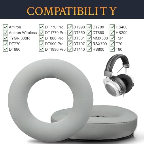 SOULWIT Advanced Cooling Gel Ear Pads for Beyerdynamic Amiron & T-Series Headphones – Luxurious Soft Foam Cushions with Innovative Ice Silk Fabric for Enhanced Comfort and Superior Sound Isolation in Sleek Silver