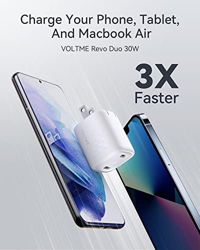 VOLTME 30 W Dual-Port USB C Fast Charger – Compact Wall Charger with Foldable Plug for Efficient Charging of Mac Book Air, i Phone 14 Pro/14 Pro Max, Galaxy, Pixel, i Pad Mini & More – Universal Compatibility & Enhanced Speed for On-the-Go Convenience