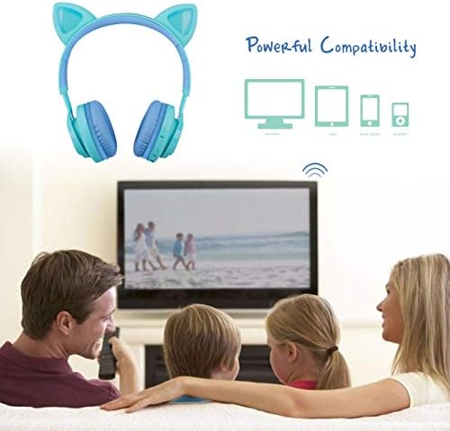 Riwbox CT-7 S Cat Ear Bluetooth Headphones for Kids – Fun LED Light Design with Safe 85 d B Volume Limiting, Comfortable Over-Ear Fit, Built-in Microphone for Seamless Video Calls and Gaming, Perfectly Compatible with Laptops, PCs, and TVs for Young Audiophiles Seeking Engaging Audio Adventures