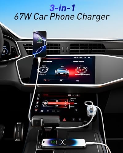 MFi Certified 2-Pack i Phone Car Charger – 67 W Fast Charging Adapter with 3 USB-C Ports and 3 FT Cables for i Phone 16/15/14/13/12/11/Pro Max/XS/XR/X/SE/8 Plus & i Pads – Ultimate Travel Charging Solution with Enhanced Speed and Compatibility
