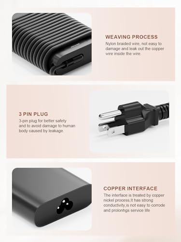 130 W USB-C Laptop Charger for Dell XPS, Precision, Latitude & Alienware Models – High-Speed Power Adapter with Durable Nylon Braided Cable and Safety Certifications – Ideal for Home, Office & Travel Use – Efficient Dual Charging with LED Indicator and Cable Management Strap – Compatible with Dell 90 W & 65 W Chargers – Over Voltage, Temperature & Short Circuit Protection Included